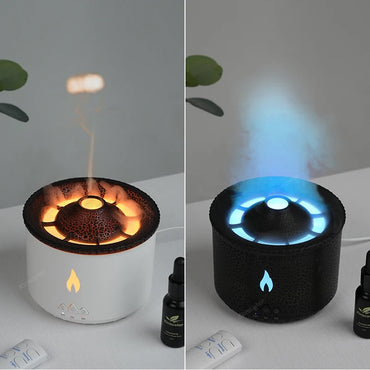 KINSCOTER Volcano Flame Aroma Diffuser with jellyfish smoke ring effect, LED lights, and 360ml capacity for aromatherapy and air humidification
