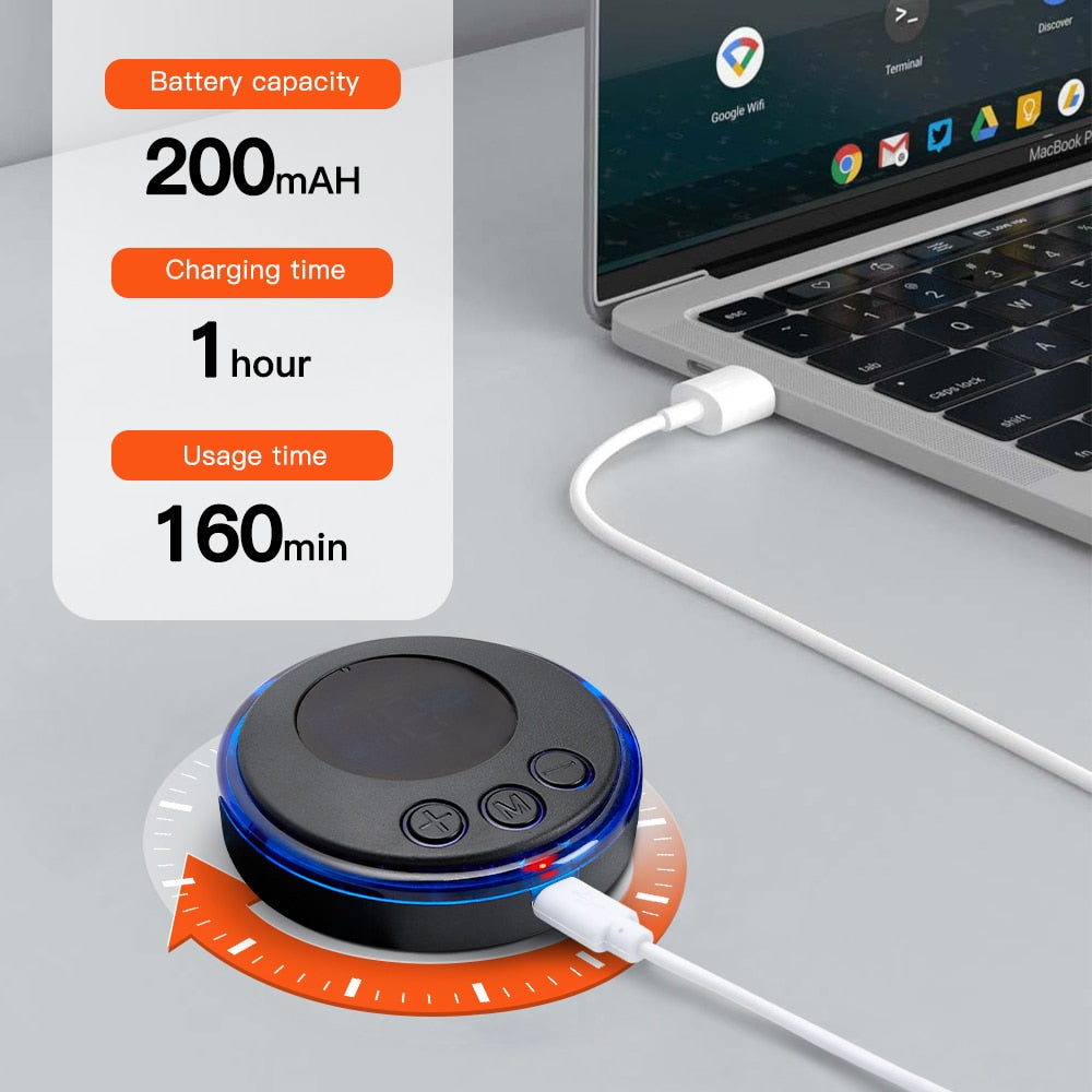 EMS neck massage patch for soothing neck pain relief, portable personal care device for relaxation and muscle tension.