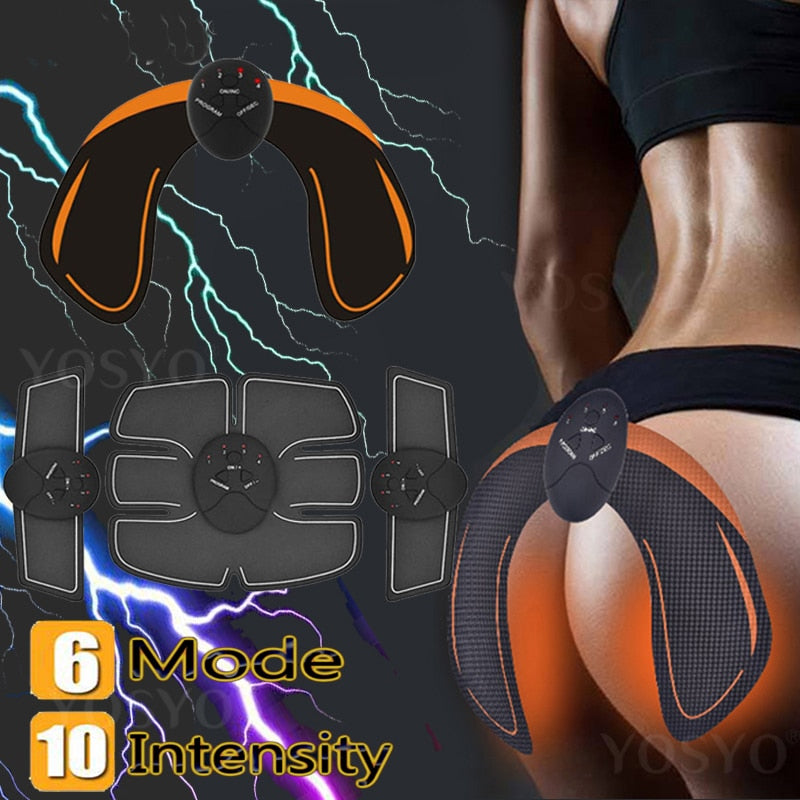 EMS muscle stimulator for muscle toning and pain relief, electric therapy device for targeted muscle stimulation.