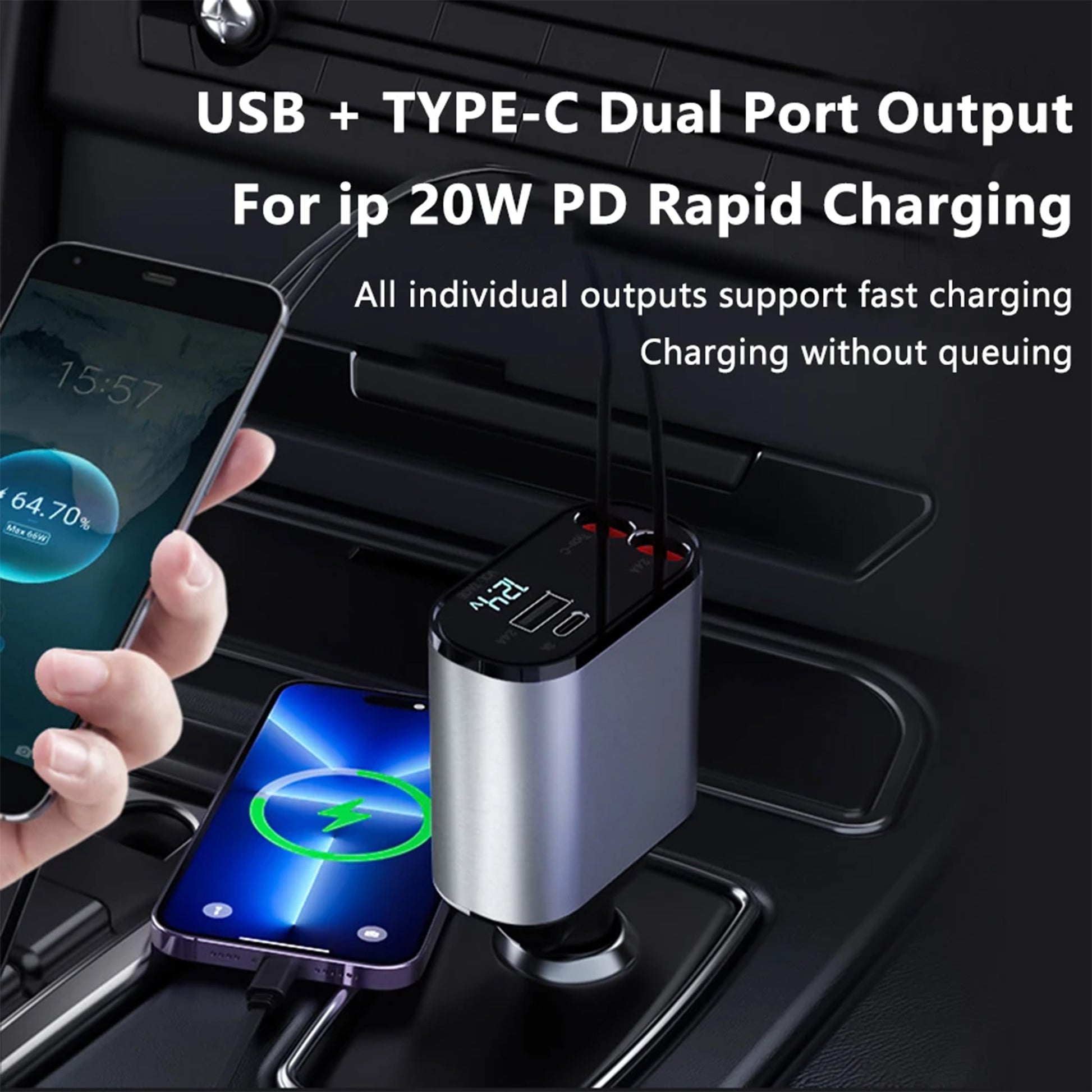 4-in-1 USB C fast charging cable, 100W scalable charger compatible with iPhone, Huawei, and other mobile devices.