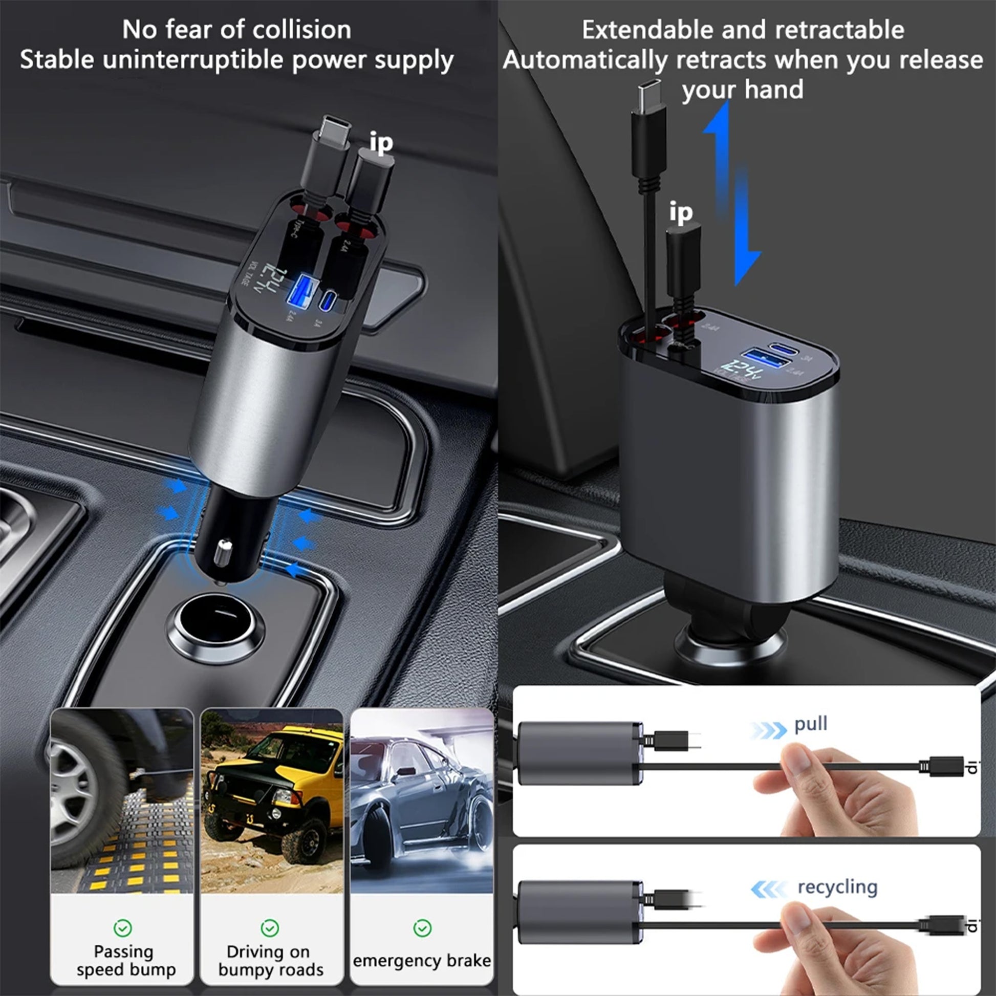 4-in-1 USB C fast charging cable, 100W scalable charger compatible with iPhone, Huawei, and other mobile devices.