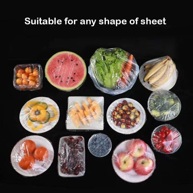 100pcs disposable food container covers, elastic plastic wrap lids for fruit bowls and food storage