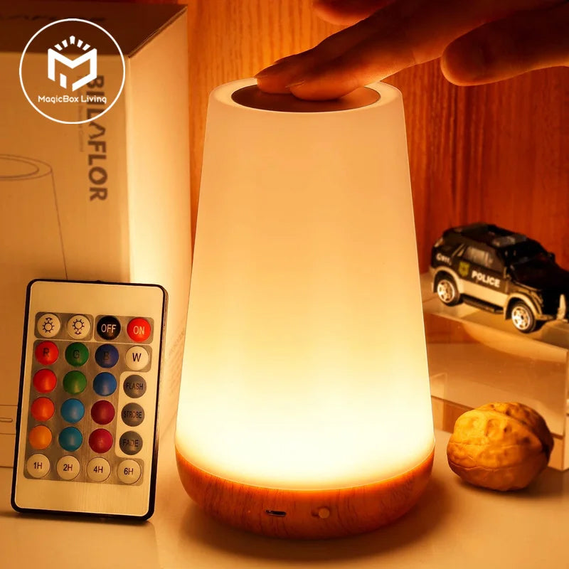 RGB Color Changing Night Lamp: A portable, touch-sensitive lamp with 13 color options, dimmable brightness, and USB rechargeability, perfect for setting the mood in any room.