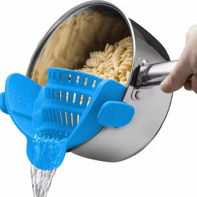 Adjustable clip-on pot strainer, versatile kitchen strainer for pots, pans, and bowls