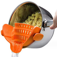 Adjustable clip-on pot strainer, versatile kitchen strainer for pots, pans, and bowls