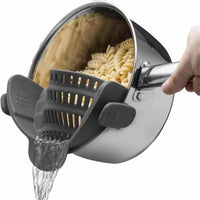 Adjustable clip-on pot strainer, versatile kitchen strainer for pots, pans, and bowls