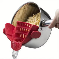 Adjustable clip-on pot strainer, versatile kitchen strainer for pots, pans, and bowls