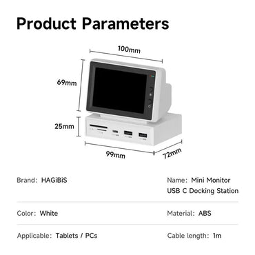 Hagibis 3.5-inch IPS mini screen display with real-time system monitoring, USB-C hub compatibility, compact design for CPU, RAM, and HDD tracking.