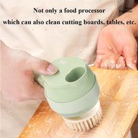 4-in-1 electric vegetable cutter set, multifunctional kitchen tool for chopping, garlic mashing, and slicing.