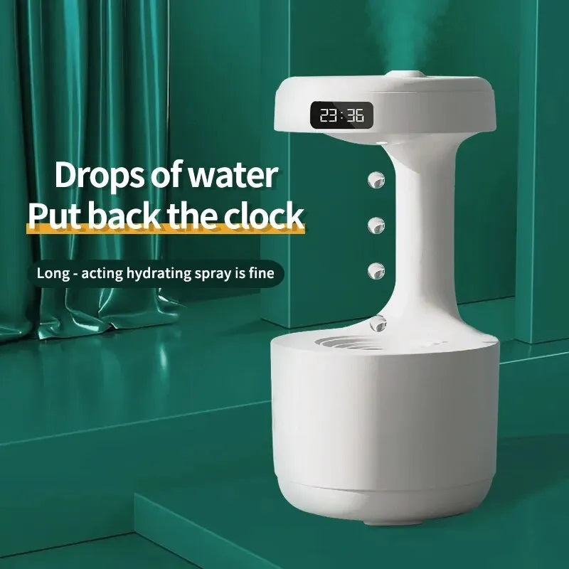 Ultrasonic Water Droplet Air Humidifier with anti-gravity mist technology, LED night light, and sleek design for improving air quality and creating a calming atmosphere.