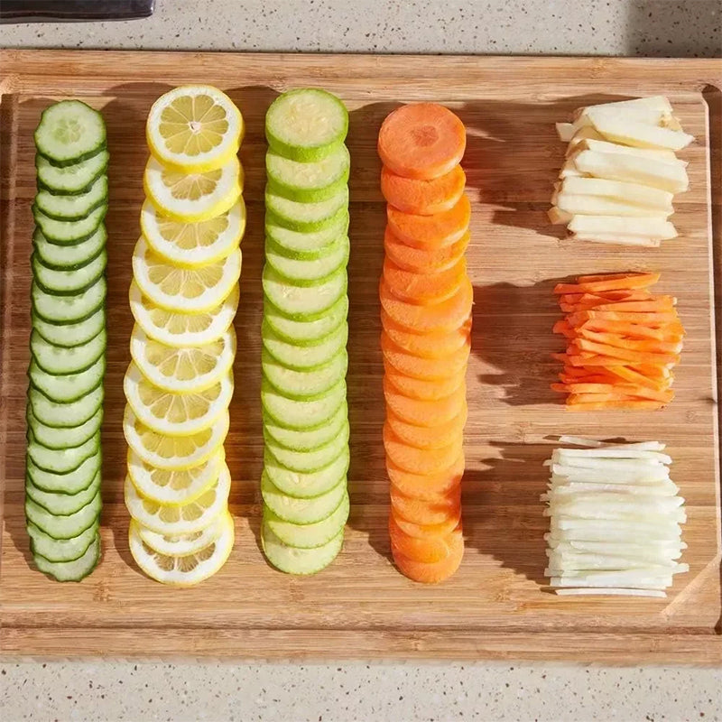 5-in-1 adjustable vegetable chopper, versatile food cutter for potatoes, julienne strips, and dicing.