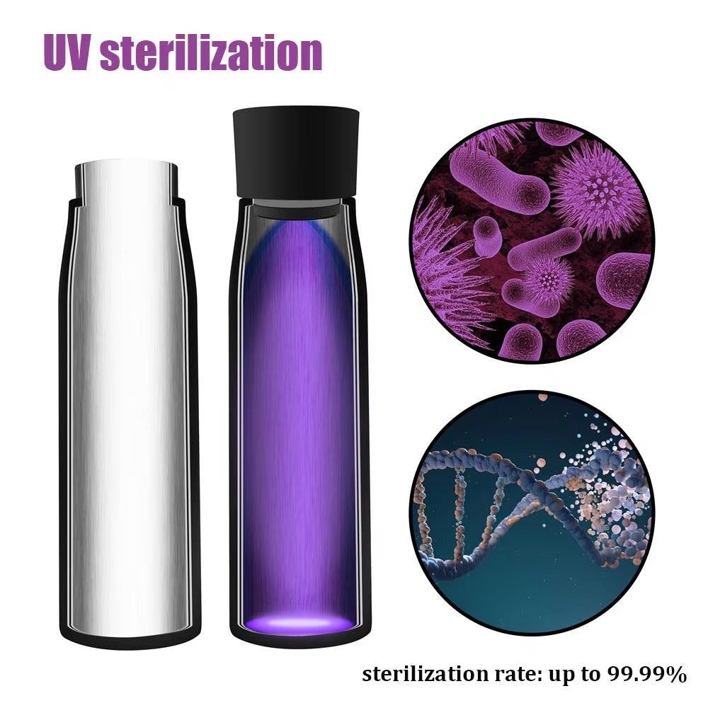 500ml self-cleaning UV water bottle, insulated smart thermos with drinking reminder for long-term use.