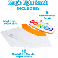 Crayola Color Wonder Magic Light Brush, mess-free coloring set with light-up brush for creative play