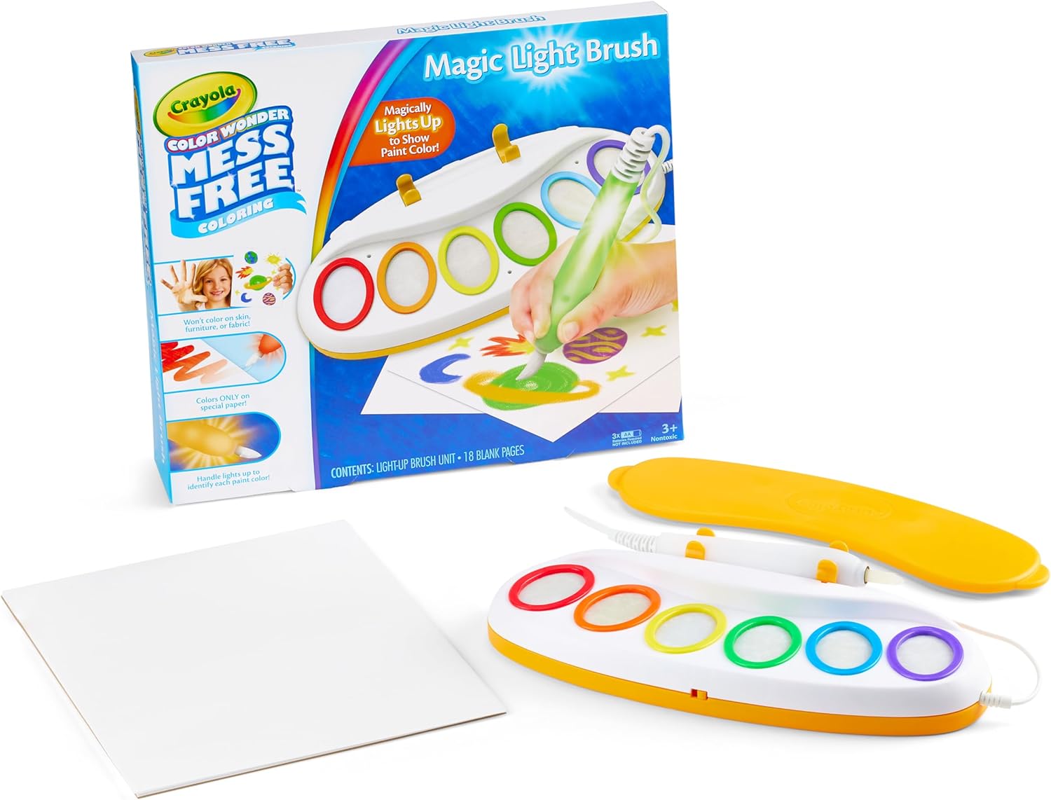 Crayola Color Wonder Magic Light Brush, mess-free coloring set with light-up brush for creative play