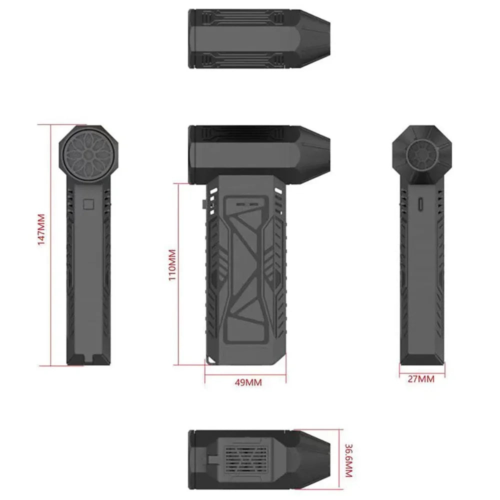 High-speed brushless mini turbo jet fan with 130,000 RPM, cordless 4000mAh rechargeable battery; compact and portable for cleaning, cooling, and precision airflow control.