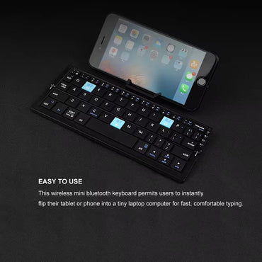 Foldable Bluetooth keyboard, portable and wireless keyboard for convenient typing on the go, compatible with various devices.