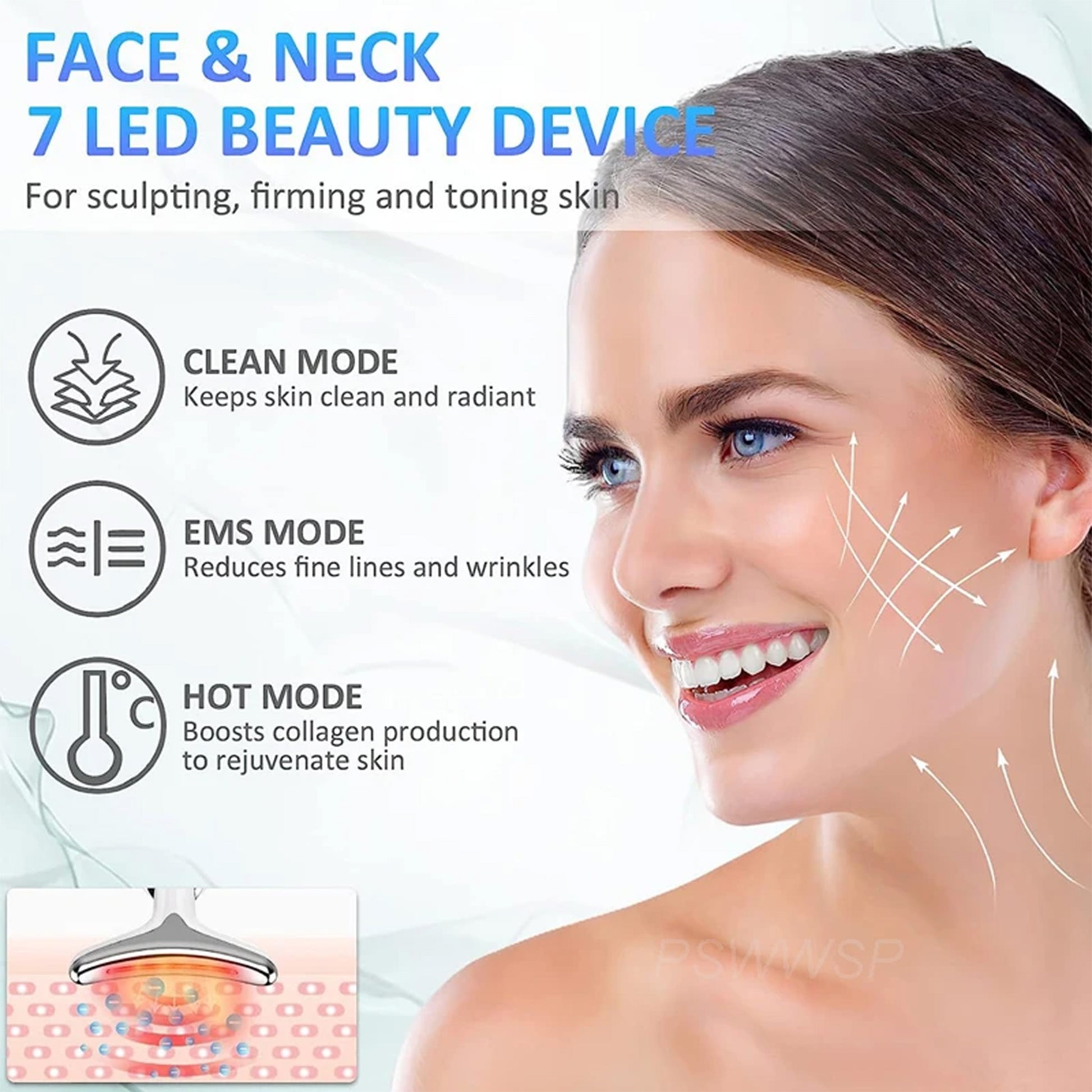 Neck & Facial Beauty Device designed to tighten and lift the skin, offering facial contouring and wrinkle reduction with advanced technology for a youthful appearance.