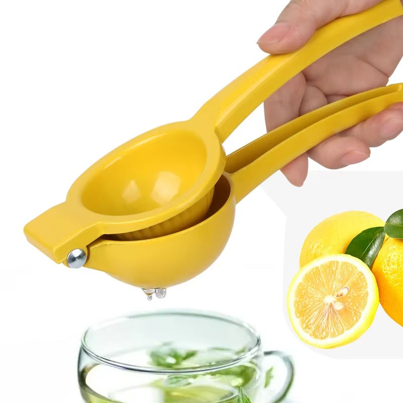 Manual Lemon Squeezer made from durable aluminum alloy for easy juice extraction from citrus fruits, compact, portable, and efficient for everyday use.