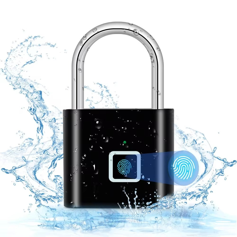 Smart Fingerprint Padlock with keyless access, USB charging port, waterproof design, and durable zinc alloy construction for secure outdoor use.