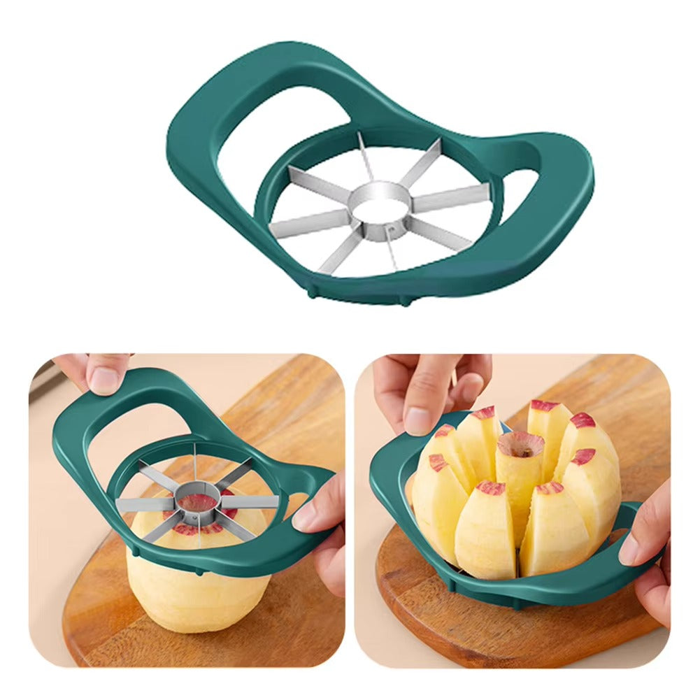 Manual fruit cutter and slicer with stainless steel blades, multifunctional hand-crank tool for easy fruit slicing and preparation