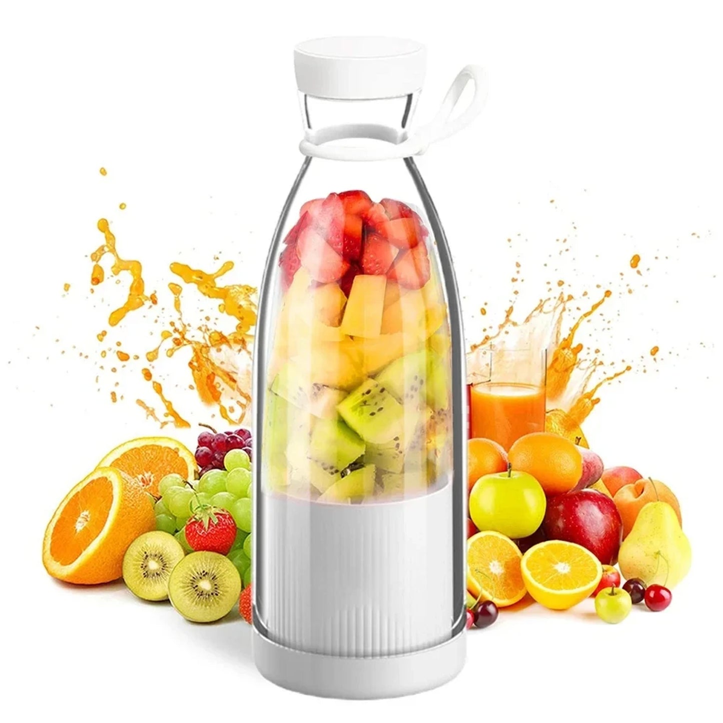 Portable Electric Mini Fruit Juice Blender with USB rechargeable design, featuring powerful 6-blade technology for smooth blending of fruits, vegetables, and ice. Compact and ideal for travel or home use, this personal juicer makes fresh smoothies and juices on the go.