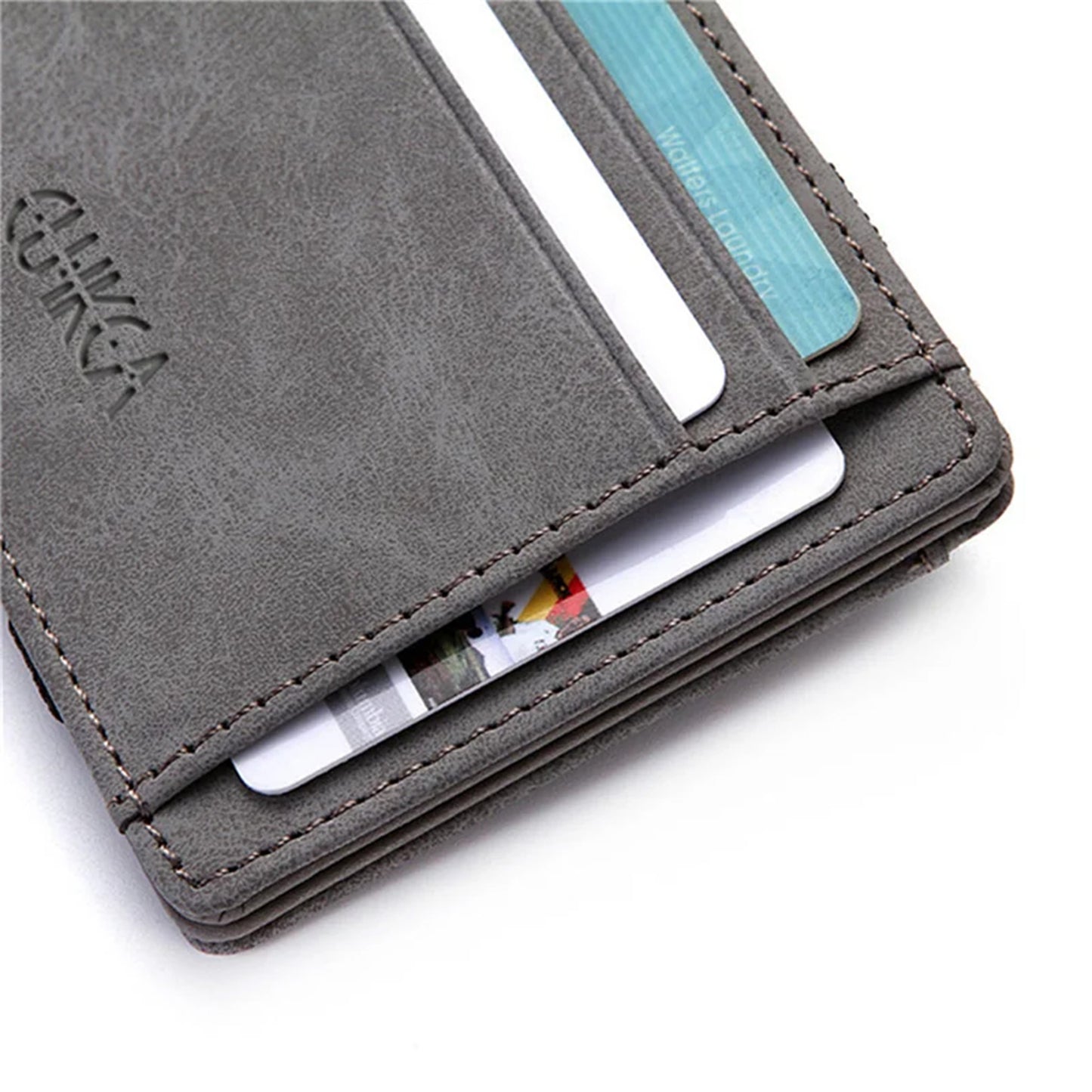 Ultra Thin PU Leather Mini Wallet for men with a sleek design, magic zipper, coin pouch, and card slots for a compact, practical solution.