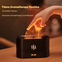 Ultrasonic air humidifier with LED flame effect, built-in fragrance diffuser, and stylish design for improved air quality and soothing ambiance