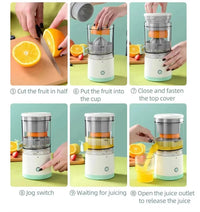 Portable Wireless Electric Juicer: A compact, USB rechargeable juicer with slow juicing technology for fresh, nutrient-packed juice anytime, anywhere. Perfect for home, travel, and picnics.