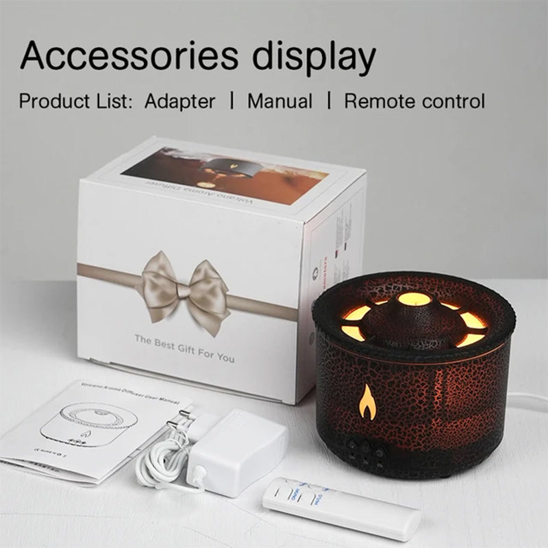 KINSCOTER Volcano Flame Aroma Diffuser with jellyfish smoke ring effect, LED lights, and 360ml capacity for aromatherapy and air humidification