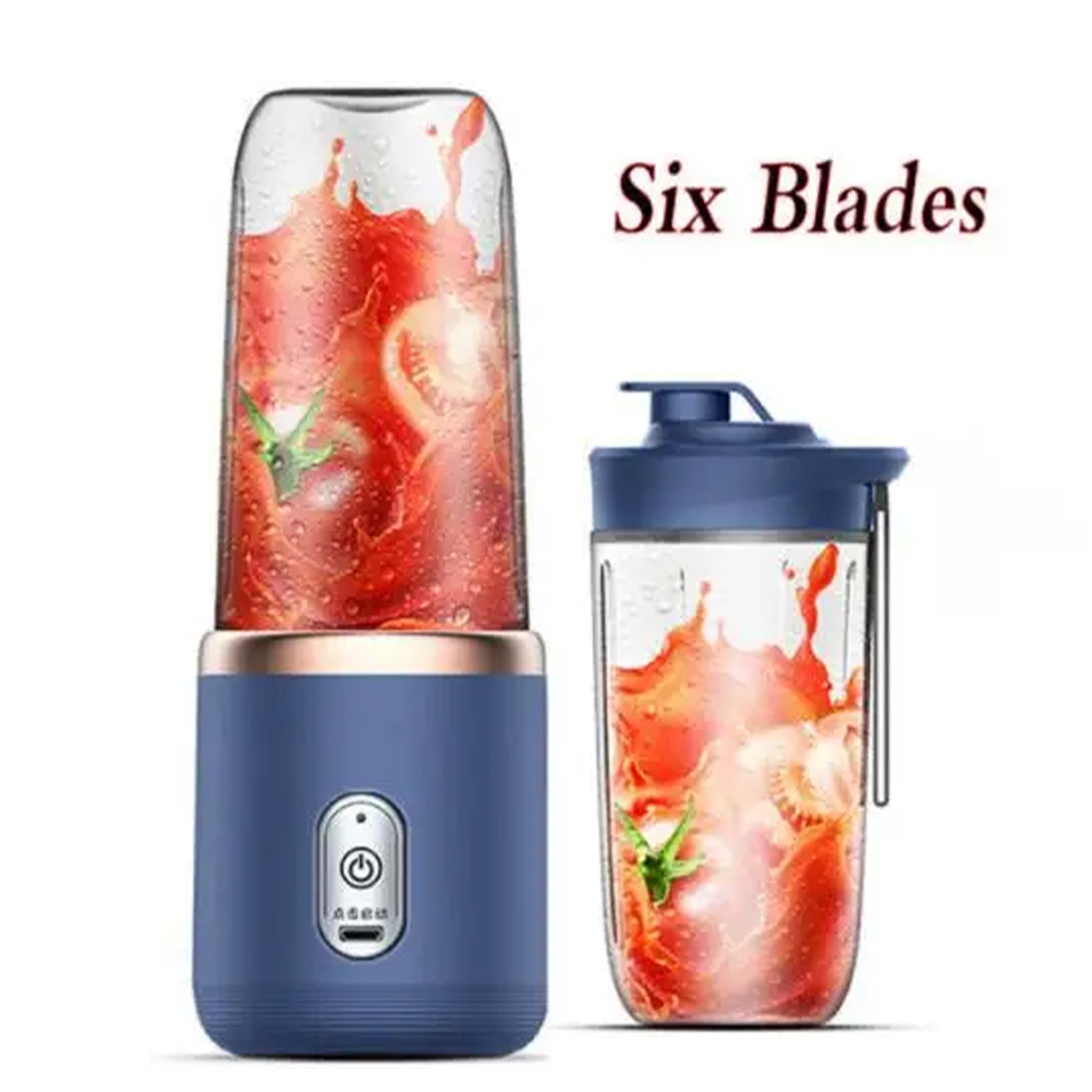 Portable Electric Mini Fruit Juice Blender with USB rechargeable design, featuring powerful 6-blade technology for smooth blending of fruits, vegetables, and ice. Compact and ideal for travel or home use, this personal juicer makes fresh smoothies and juices on the go.