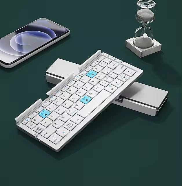 Foldable Bluetooth keyboard, portable and wireless keyboard for convenient typing on the go, compatible with various devices.