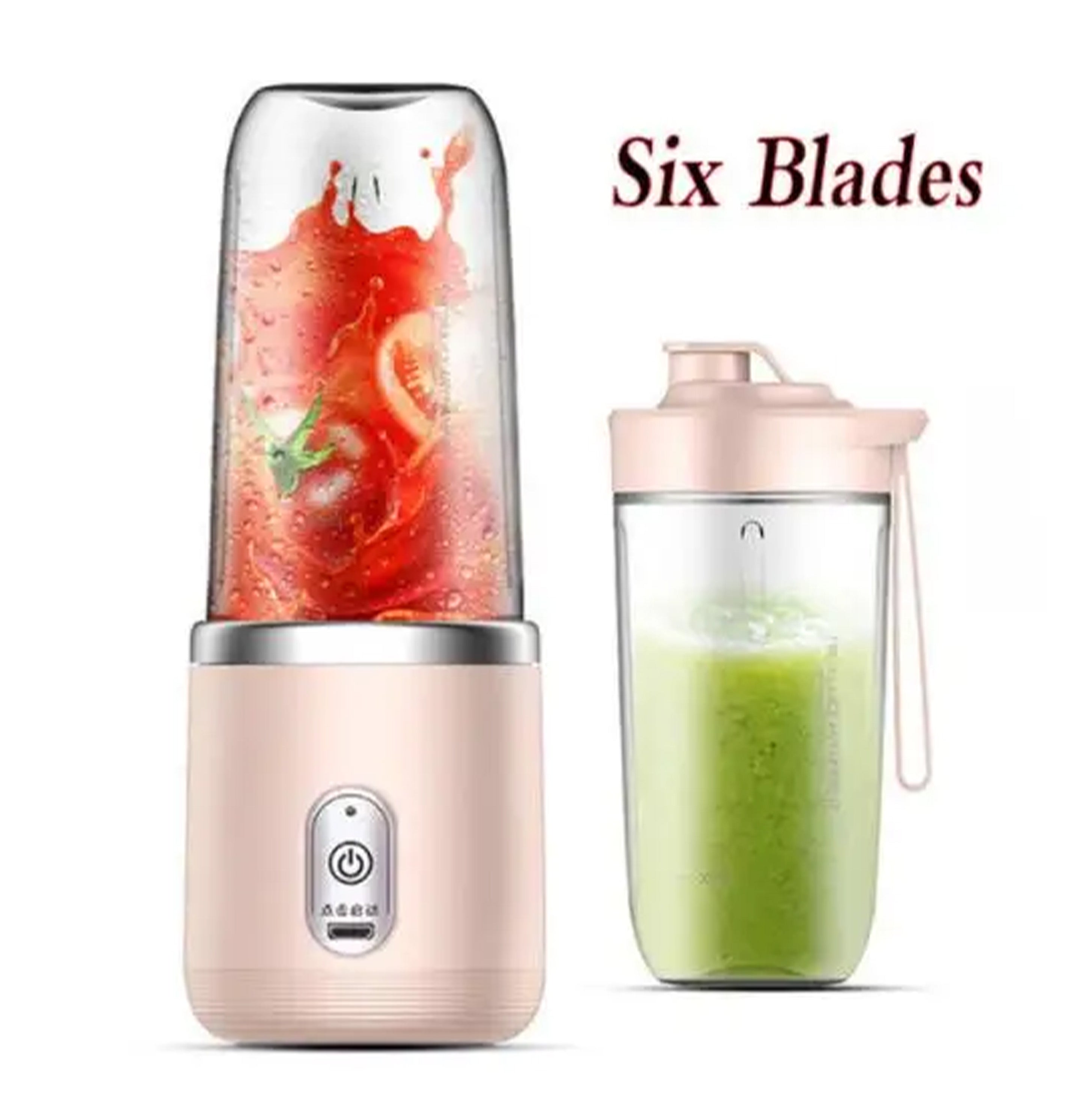 Portable Electric Mini Fruit Juice Blender with USB rechargeable design, featuring powerful 6-blade technology for smooth blending of fruits, vegetables, and ice. Compact and ideal for travel or home use, this personal juicer makes fresh smoothies and juices on the go.