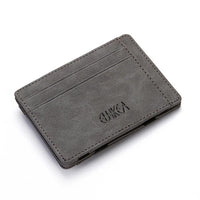 Ultra Thin PU Leather Mini Wallet for men with a sleek design, magic zipper, coin pouch, and card slots for a compact, practical solution.