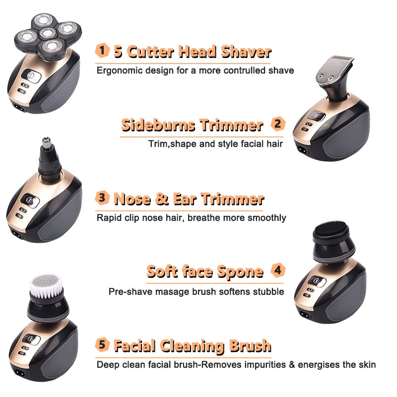 5 in 1 4D head shaver, versatile electric shaving kit for smooth and efficient head grooming.