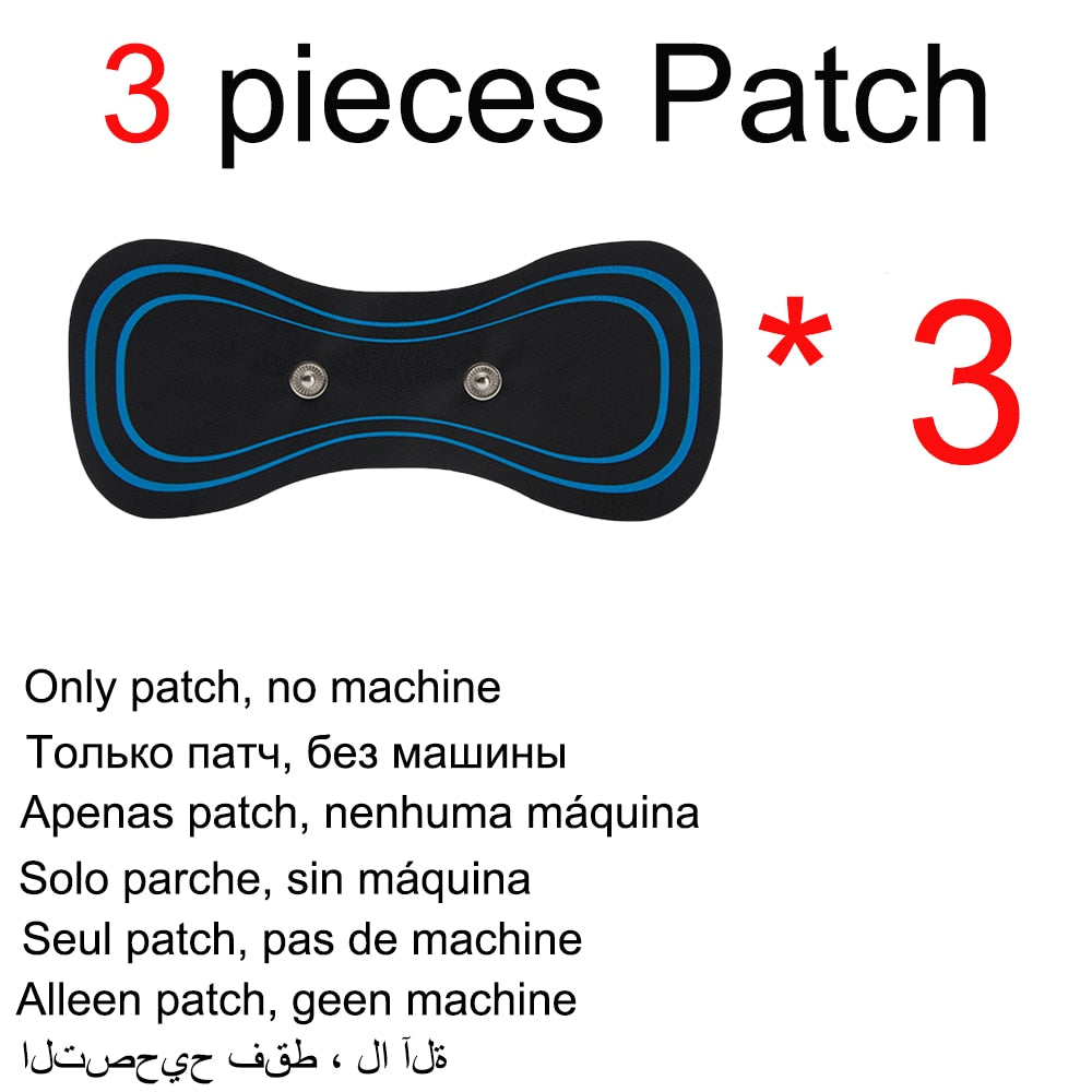 EMS neck massage patch for soothing neck pain relief, portable personal care device for relaxation and muscle tension.