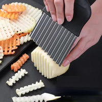 Stainless Steel Wave Knife with sharp, crinkle-cut blade for precise vegetable slicing and potato fries preparation.