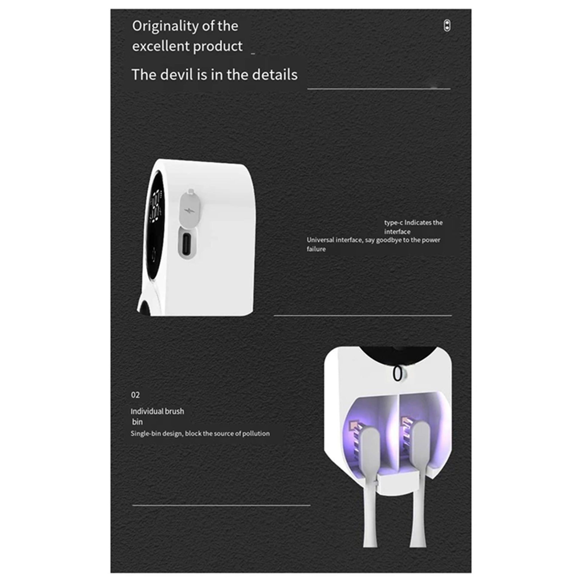 UV Toothbrush Holder and Sanitizer with intelligent induction technology, providing dual storage and UV sanitization to keep toothbrushes germ-free.