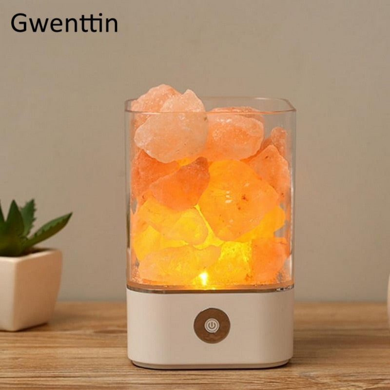 Multicolor Himalayan salt table lamp with natural, soothing glow; perfect for relaxation, ambiance, and home decor with health benefits